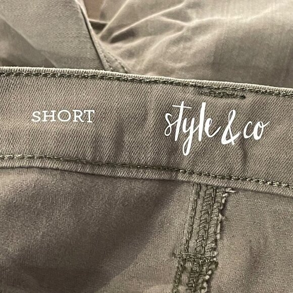 NWT Style & Company Stretch Pocketed Sash Tied Cuffs Short Olive Drab 4 Petite - Picture 16 of 16